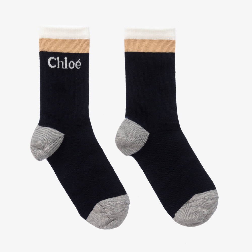 Chloé - Chaussettes bleu marine en coton fille | Childrensalon