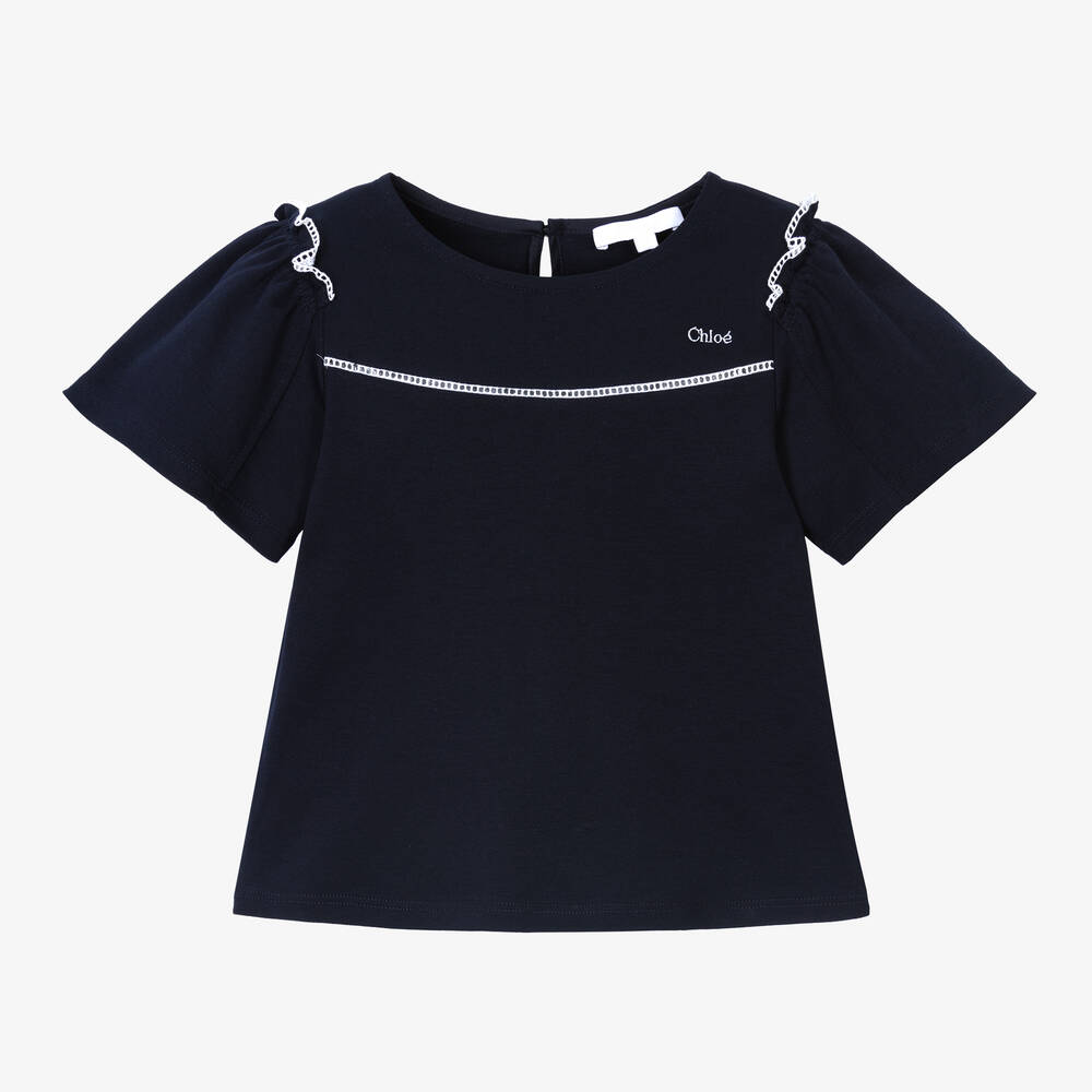 Chloé-Синяя хлопковая футболка для девочек | Childrensalon Outlet
