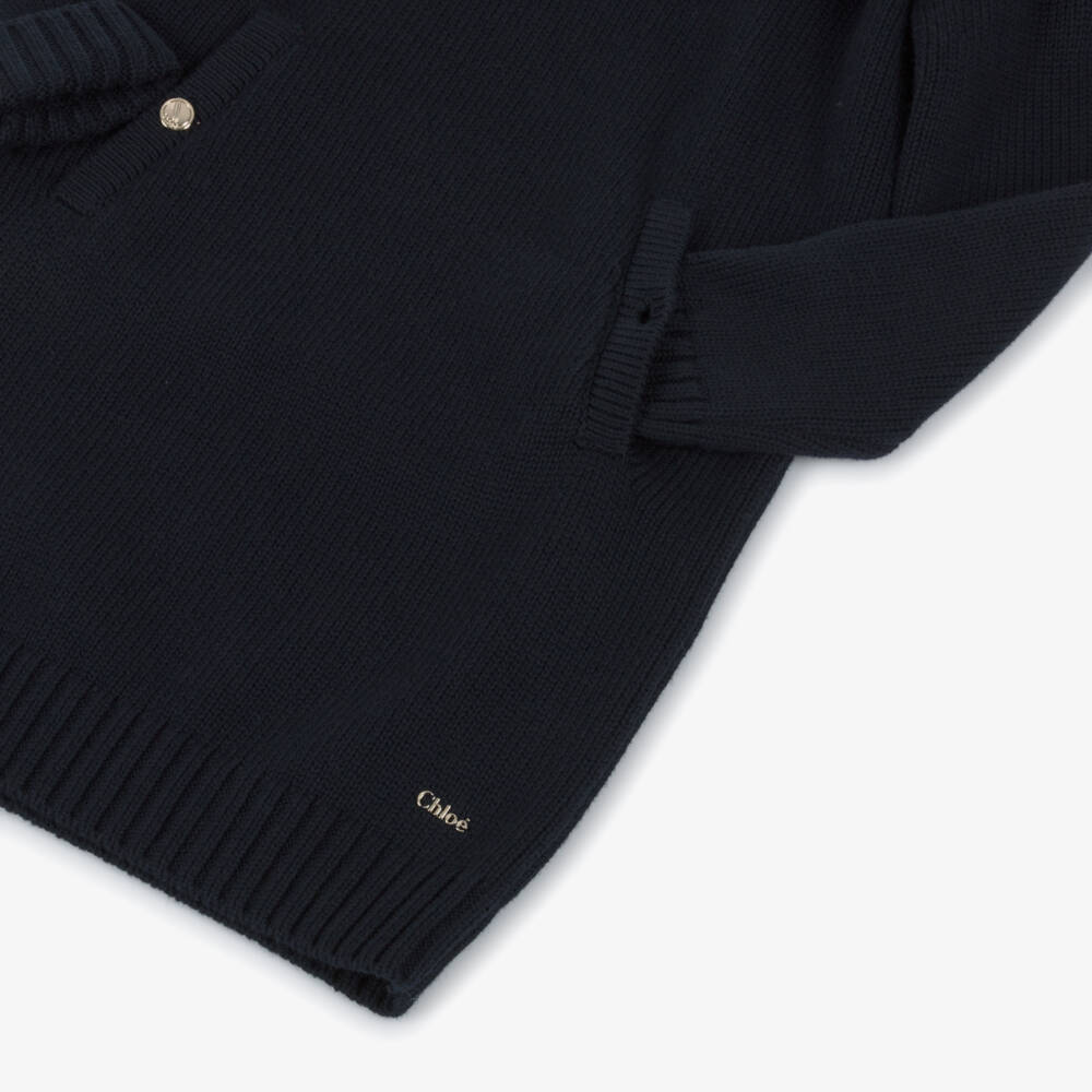 Chloé-فستان كاب محبوك باللون الأزرق الداكن للبنات | Childrensalon Outlet