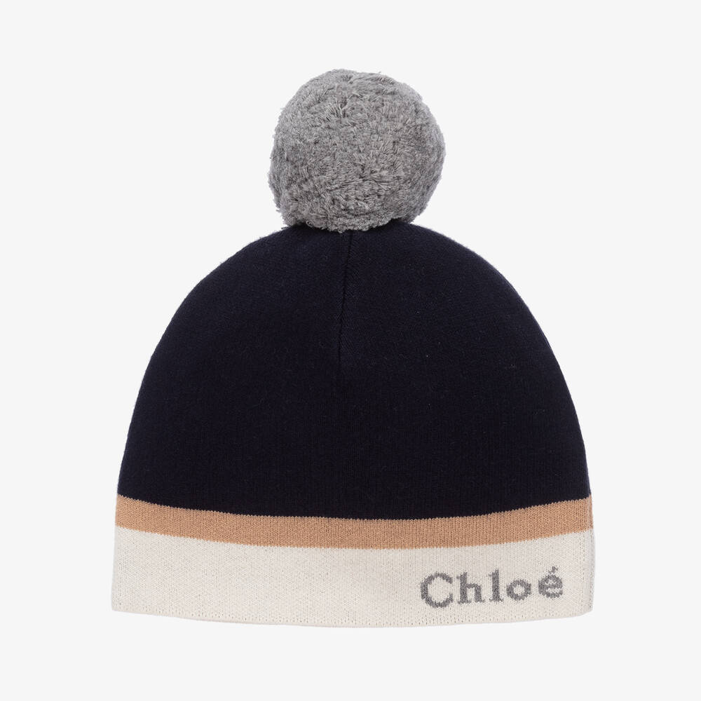 Chloé - Navyblaue Baumwoll-Woll-Strickmütze | Childrensalon