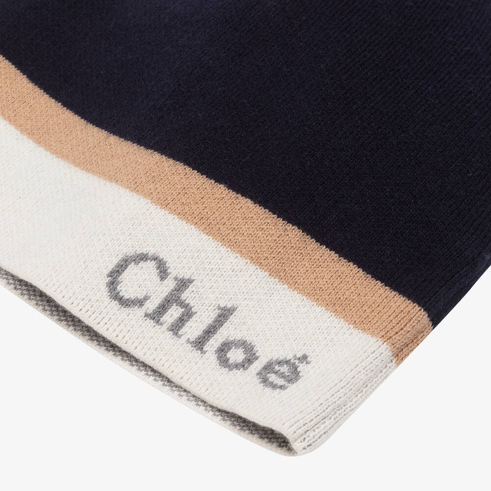 Chloé-Girls Navy Blue Cotton & Wool Knit Hat | Childrensalon Outlet