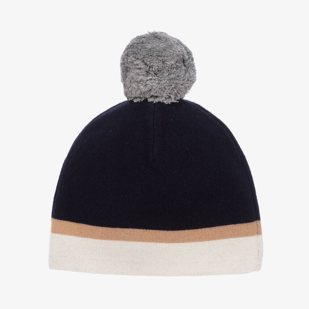 Chloé-Girls Navy Blue Cotton & Wool Knit Hat | Childrensalon Outlet