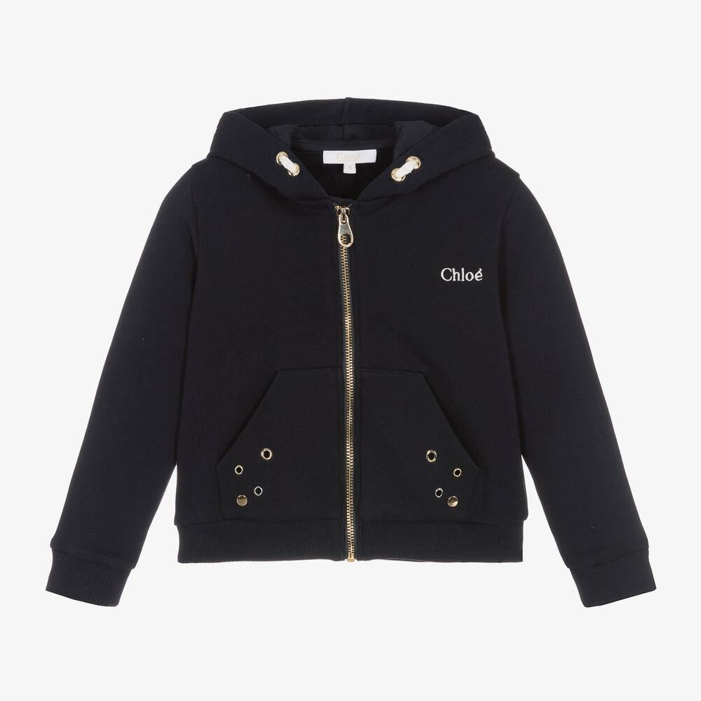 Chloe Girls Navy Blue Cotton Zip Up Hoodie Childrensalon Outlet