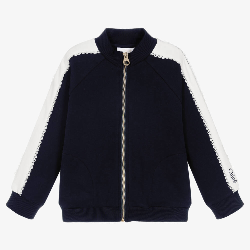 Chloé - Girls Navy Blue Cotton Zip-Up Top | Childrensalon