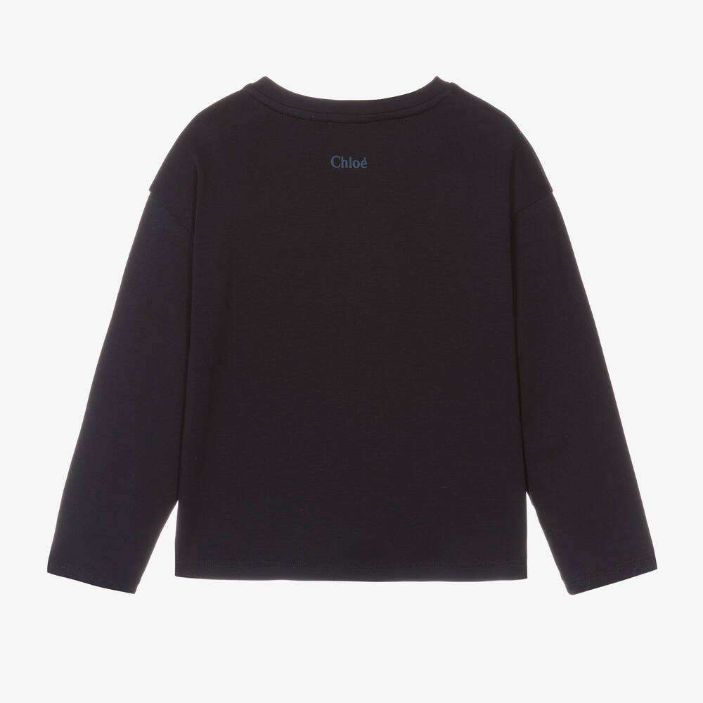 Chloé - Girls Navy Blue Crochet Pocket Top | Childrensalon