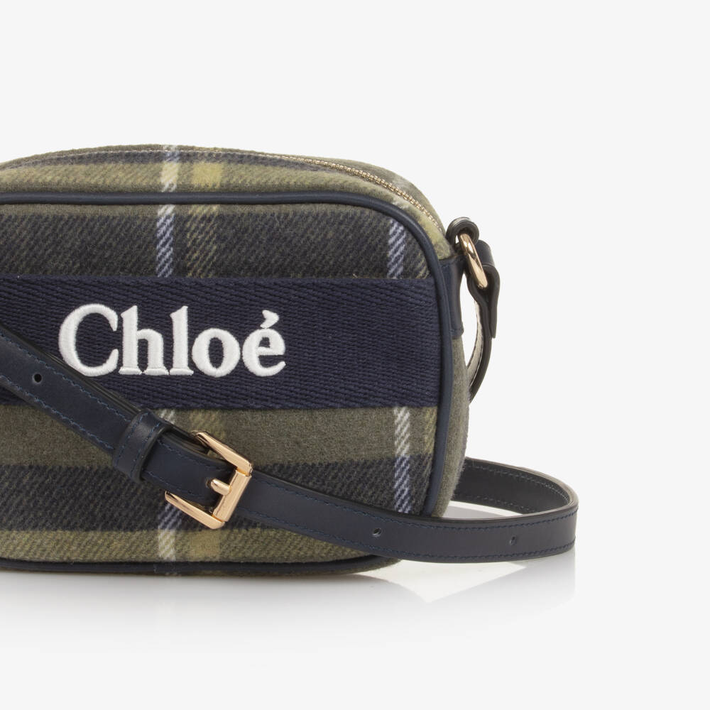 Chloé-Girls Navy Blue & Green Tartan Cross Body Bag (18cm) | Childrensalon Outlet