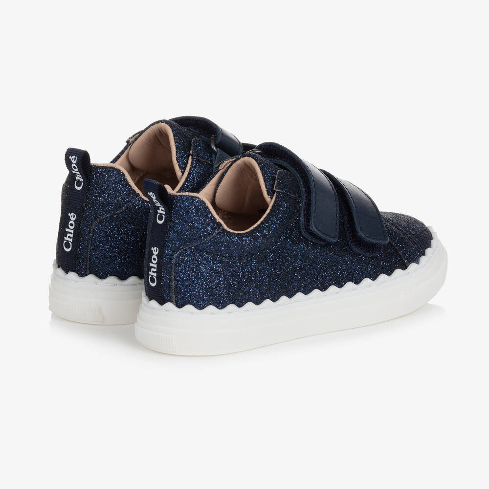 Chlo Girls Navy Blue Leather Glitter Trainers