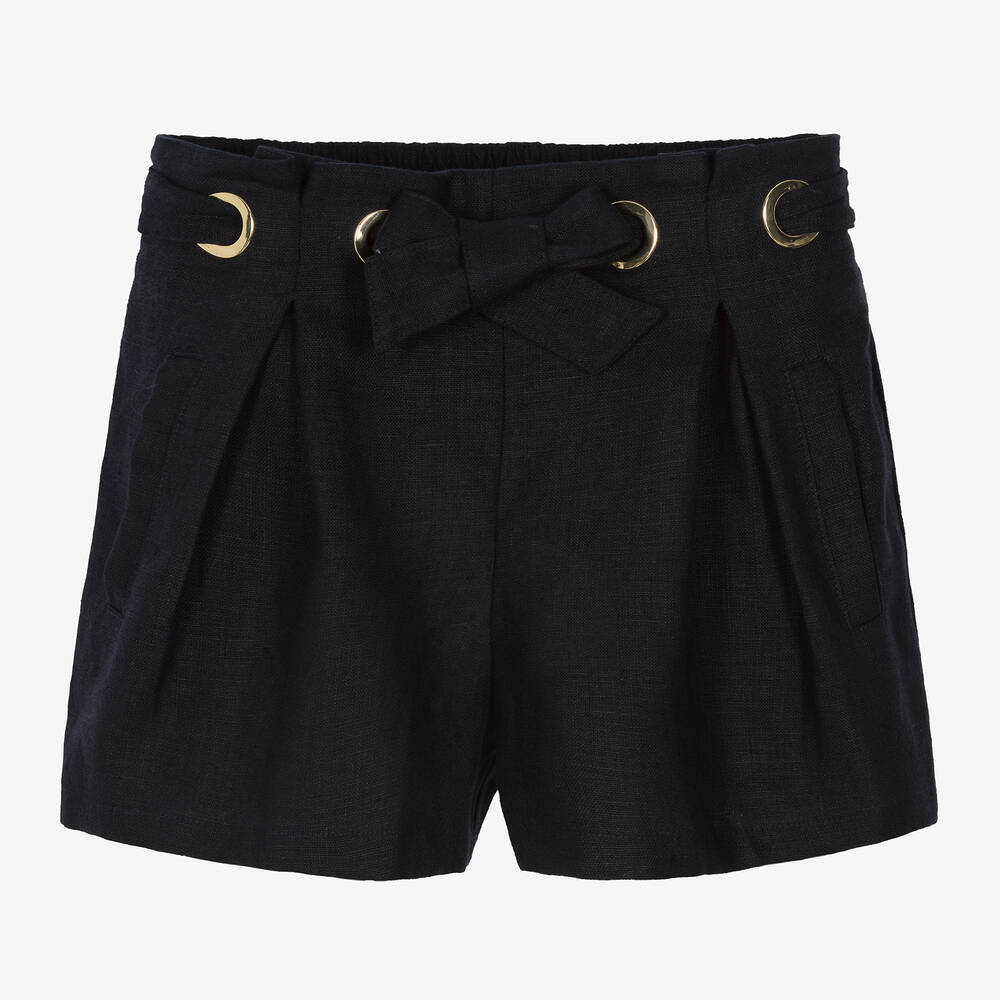 Chloé-Girls Navy Blue Linen Shorts | Childrensalon Outlet