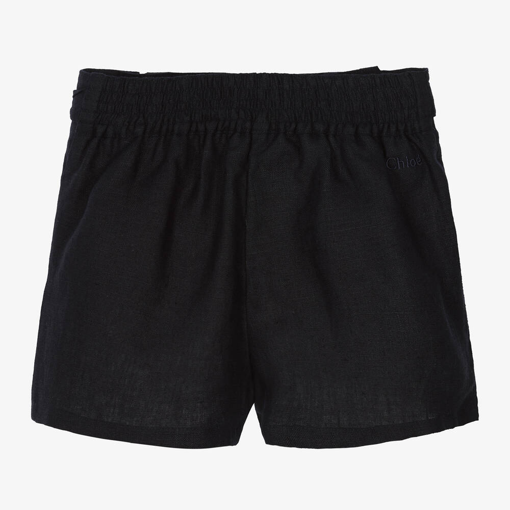 Chloé-Girls Navy Blue Linen Shorts | Childrensalon Outlet