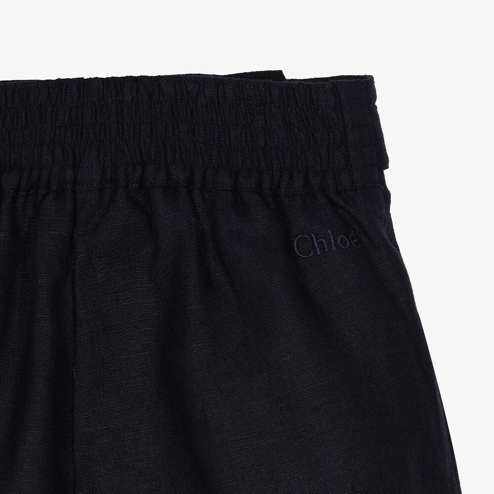 Chloé-Girls Navy Blue Linen Shorts | Childrensalon Outlet