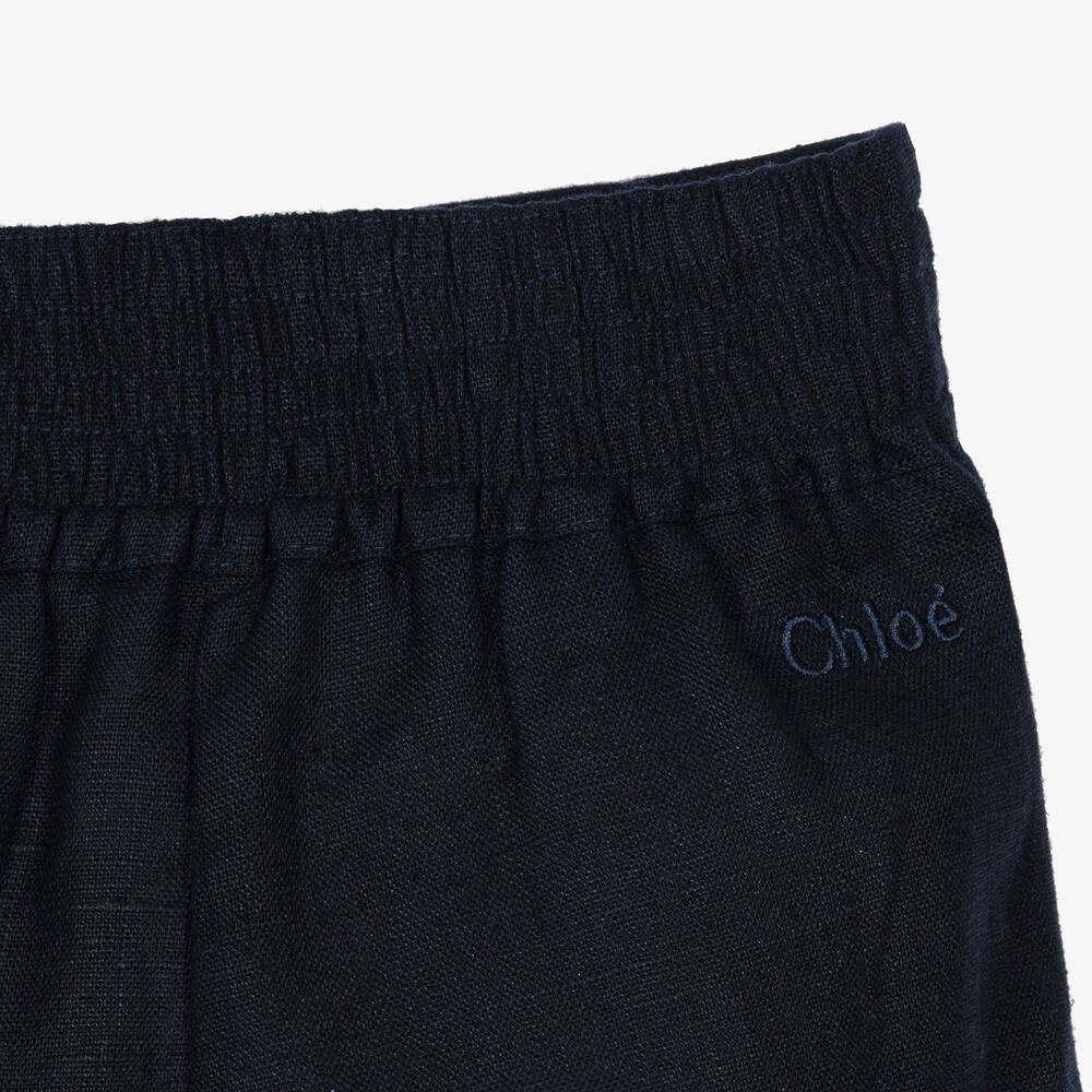 Chloé-Girls Navy Blue Linen Trousers | Childrensalon Outlet