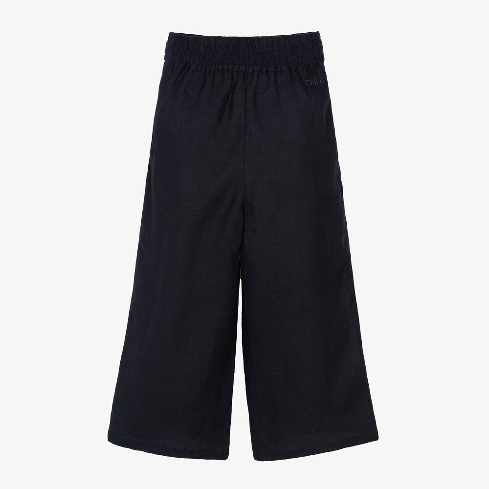 Chloé-Girls Navy Blue Linen Trousers | Childrensalon Outlet