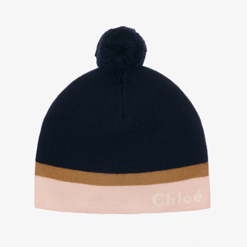 Chloé-Girls Navy Blue Organic Cotton Knit Hat | Childrensalon Outlet