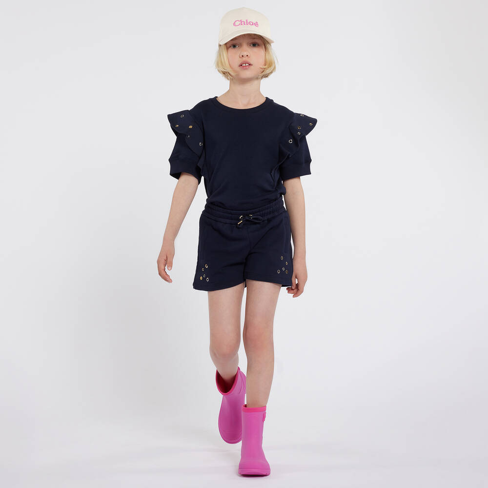Chloé-Girls Navy Blue Organic Cotton Shorts | Childrensalon Outlet