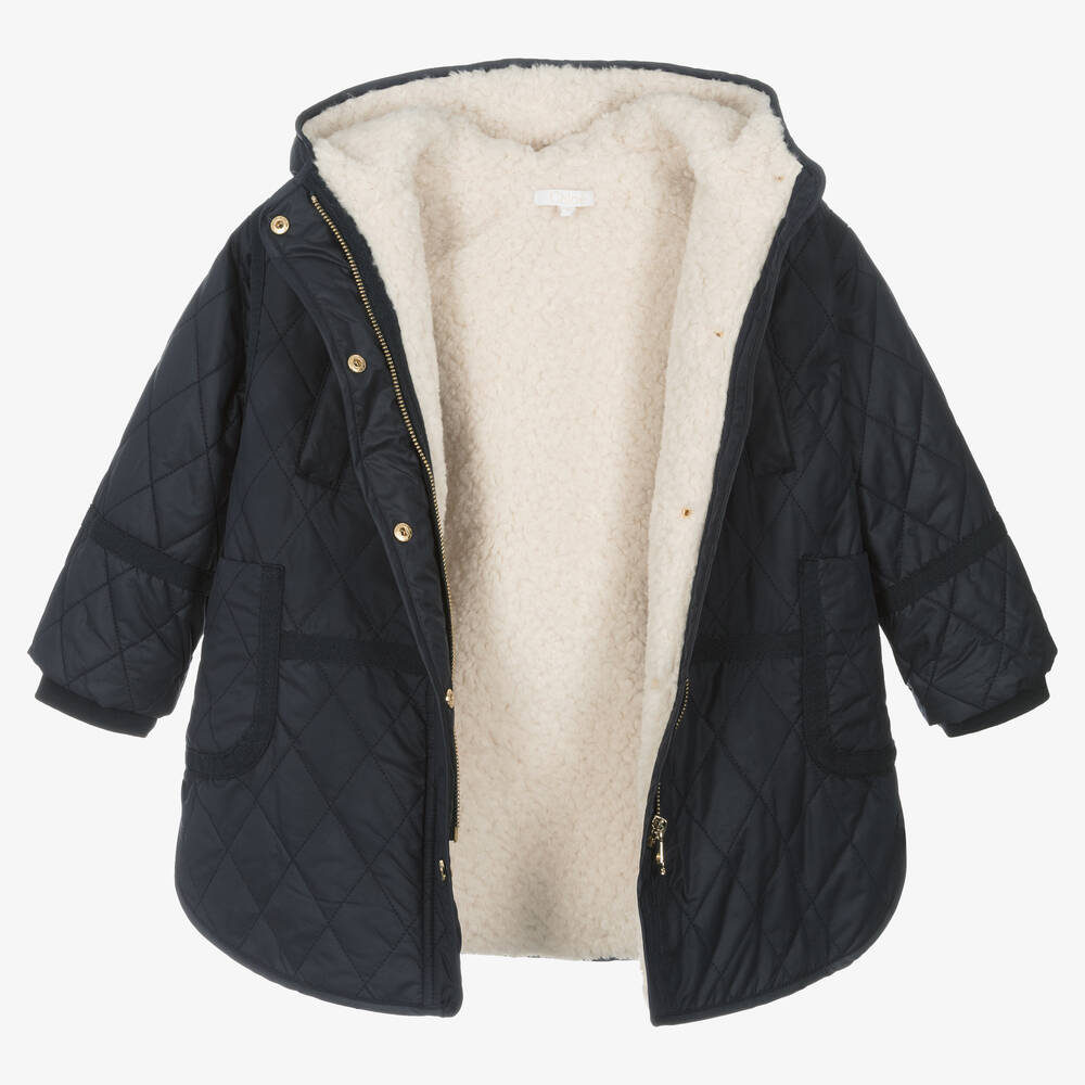 Chloé-Синее стеганое пальто для девочек | Childrensalon Outlet