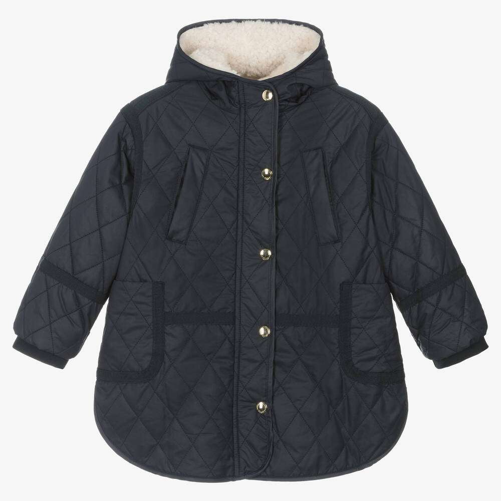 Chloé - Girls Navy Blue Quilted Coat | Childrensalon