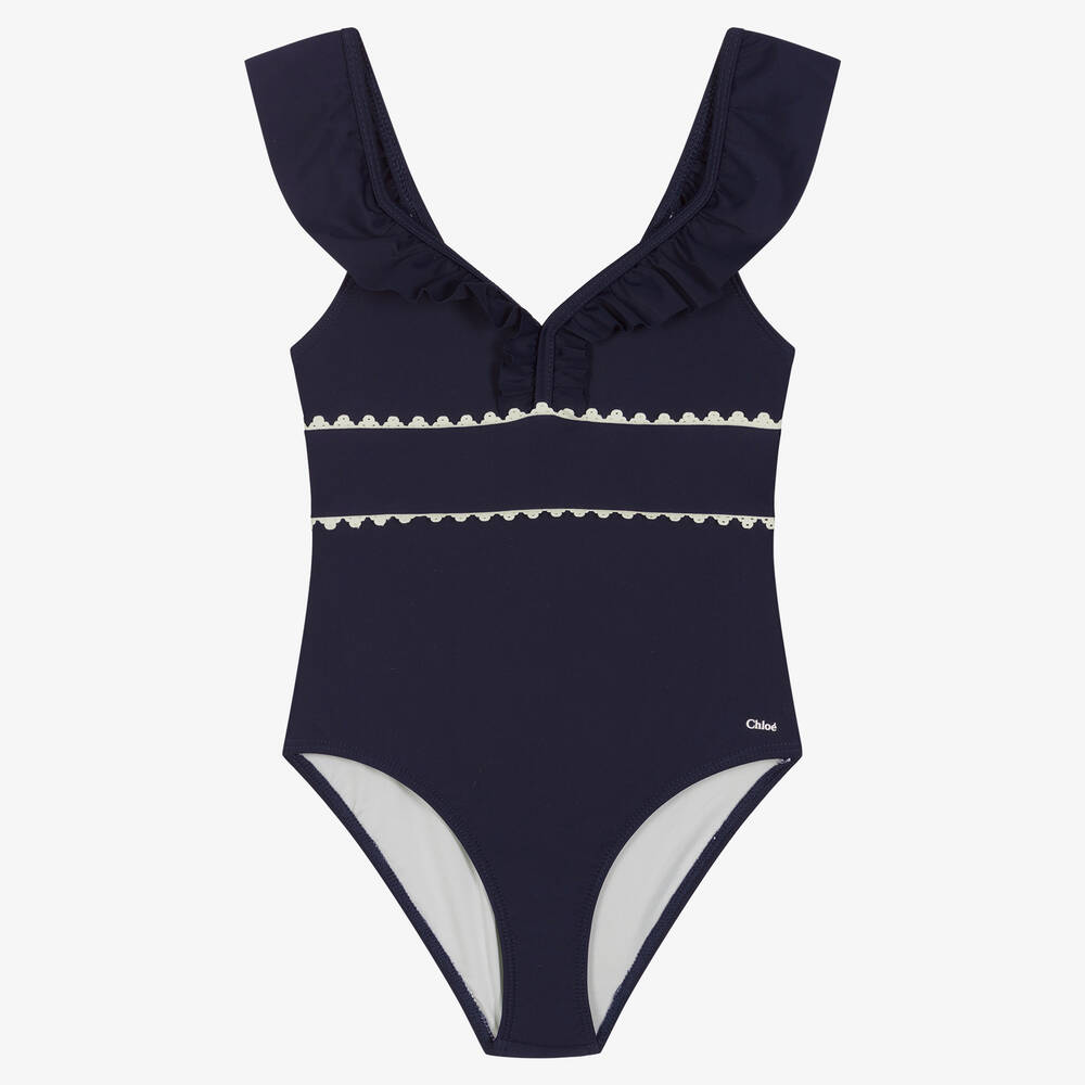 Chloé - Maillot de bain bleu à volants | Childrensalon