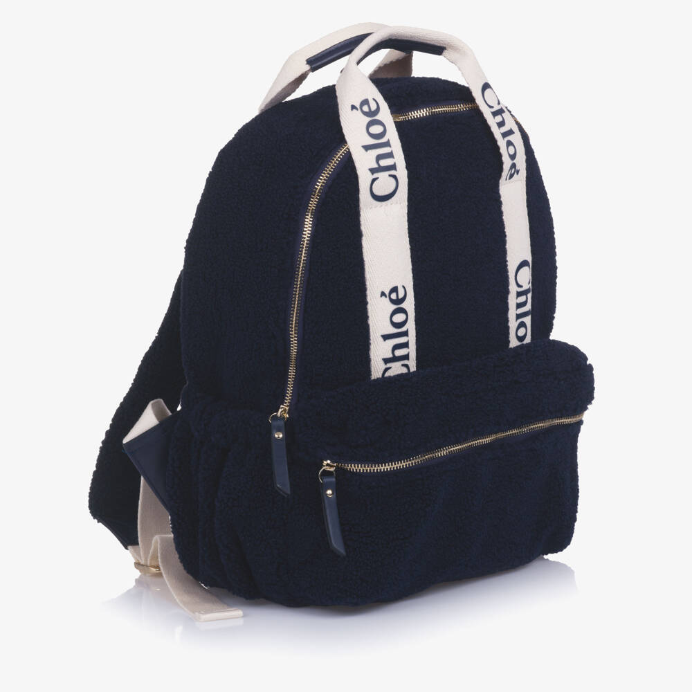 Chloé-Girls Navy Blue Sherpa Fleece Backpack (38cm) | Childrensalon Outlet