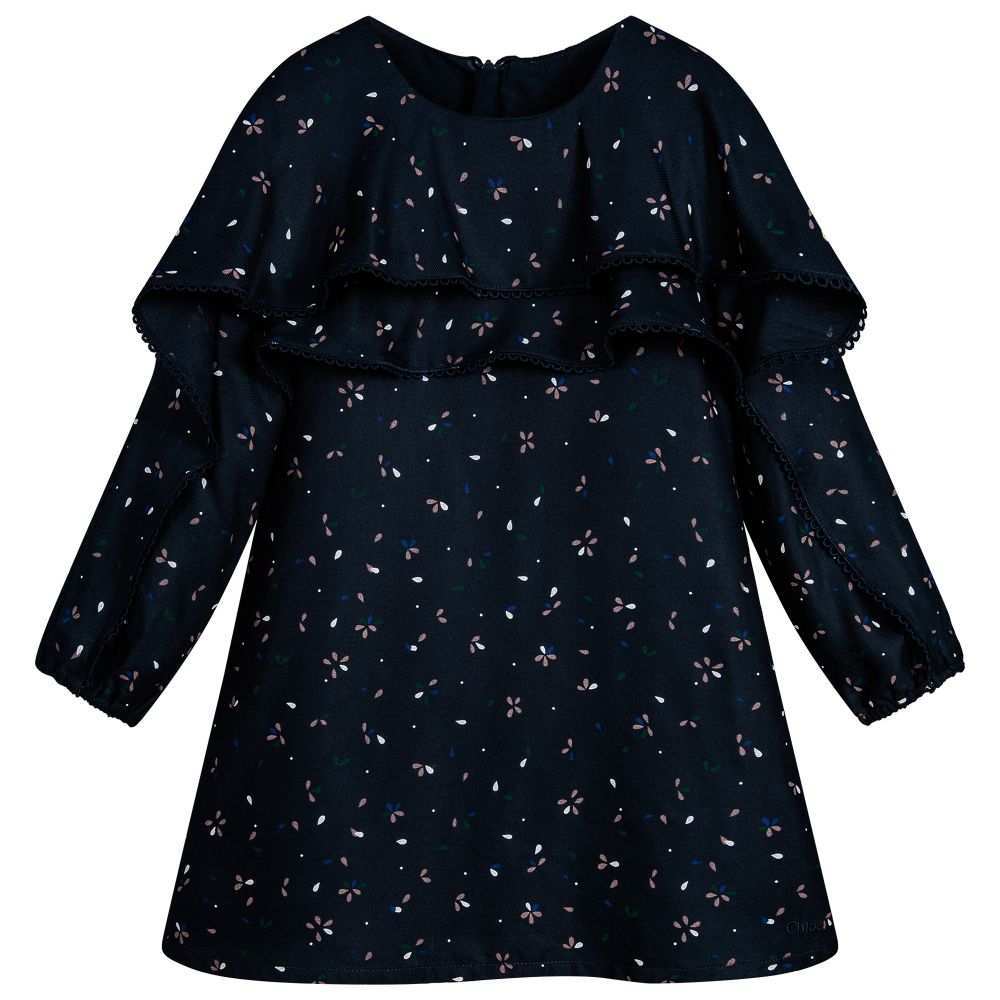 Chloé - Girls Navy Blue Viscose Dress | Childrensalon