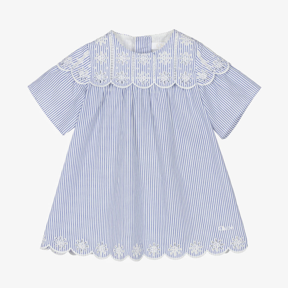 Chloé-فستان مخطط من القطن النقي للبنات باللون الكحلي | Childrensalon Outlet