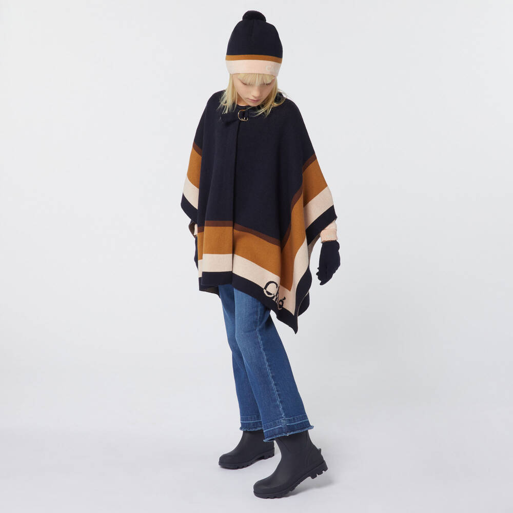 Chloé-Girls Navy Cotton Wool Cape | Childrensalon Outlet