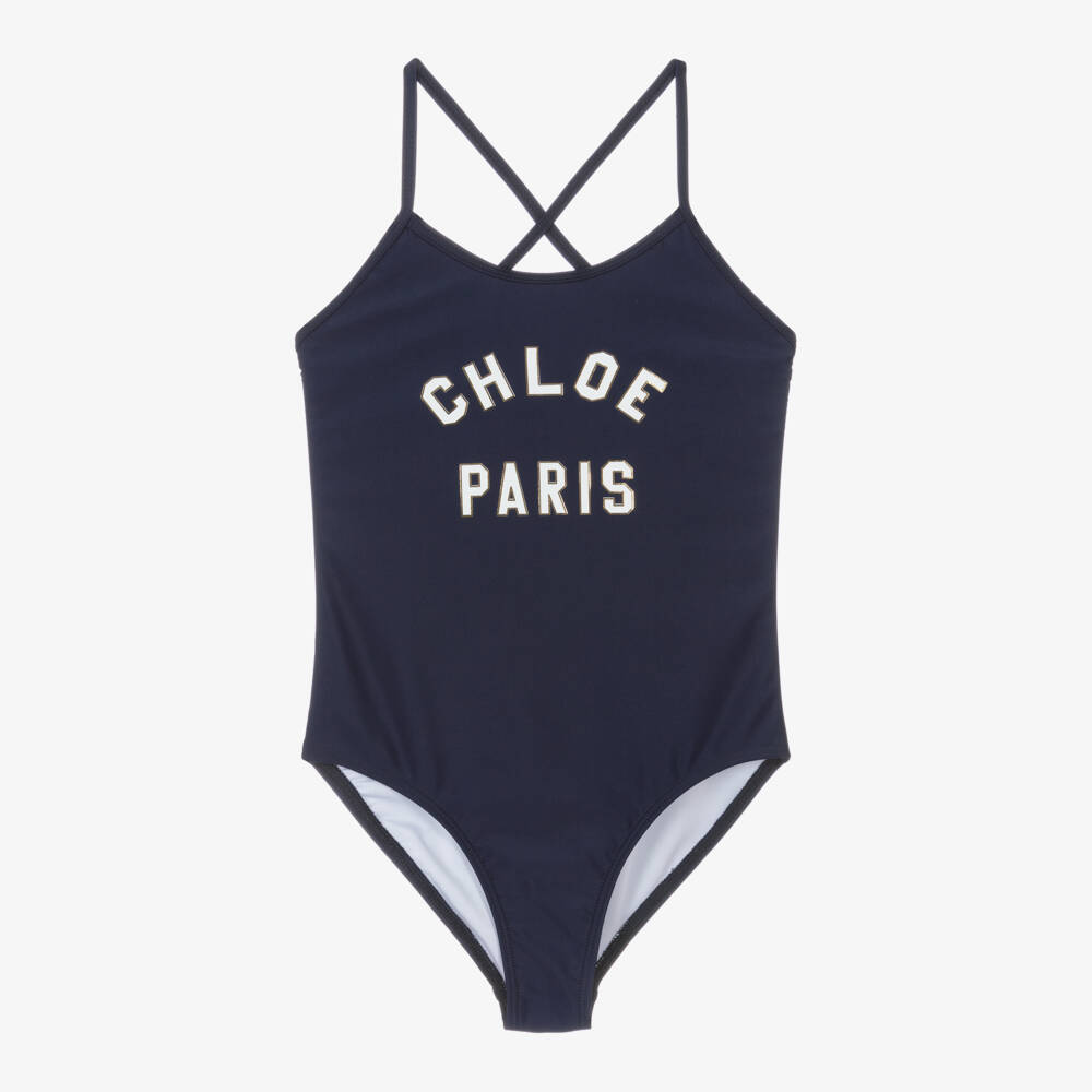 Chloé-Girls Navy Designer Logo Swimsuit | Childrensalon Outlet