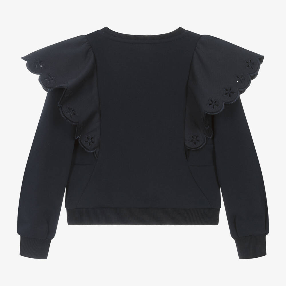 Chloé-Girls Navy Frilled Cotton Sweater | Childrensalon Outlet