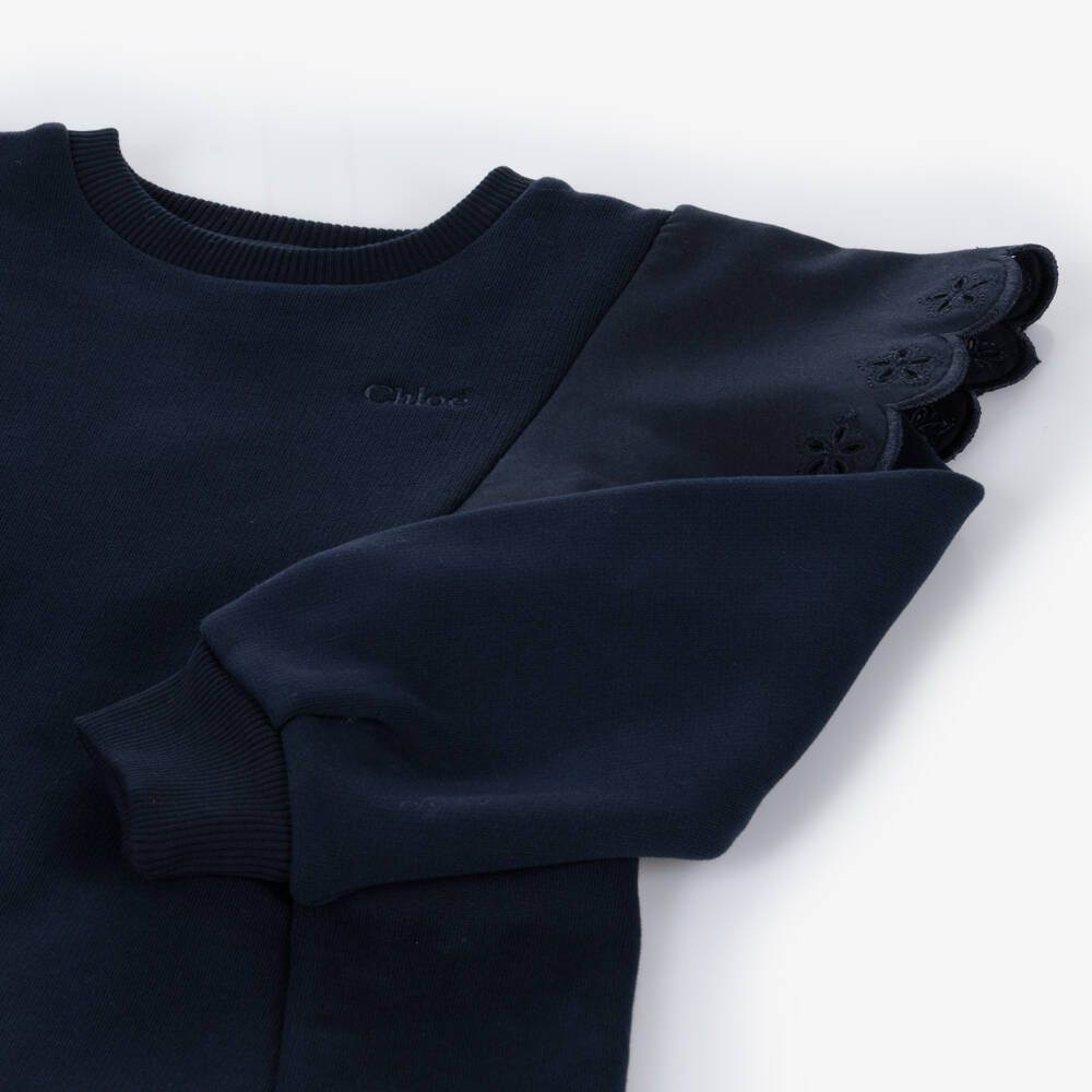 كلوي-فستان بكشكش قطن جيرسي لون كحلي | Childrensalon Outlet