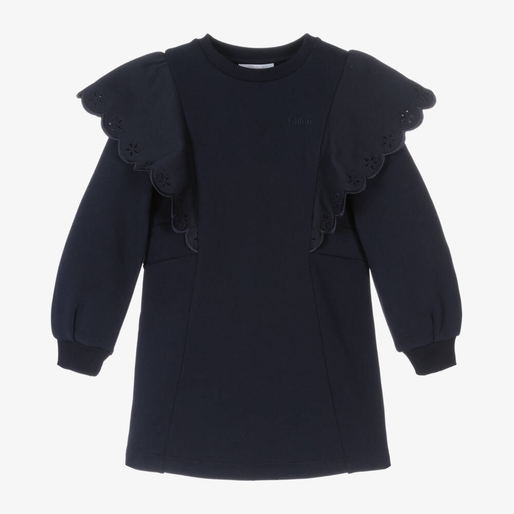 Chloé-Girls Navy Jersey Frilled Dress | Childrensalon Outlet