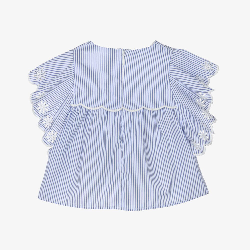 Chloé-Girls Navy Striped Ruffle Top | Childrensalon Outlet