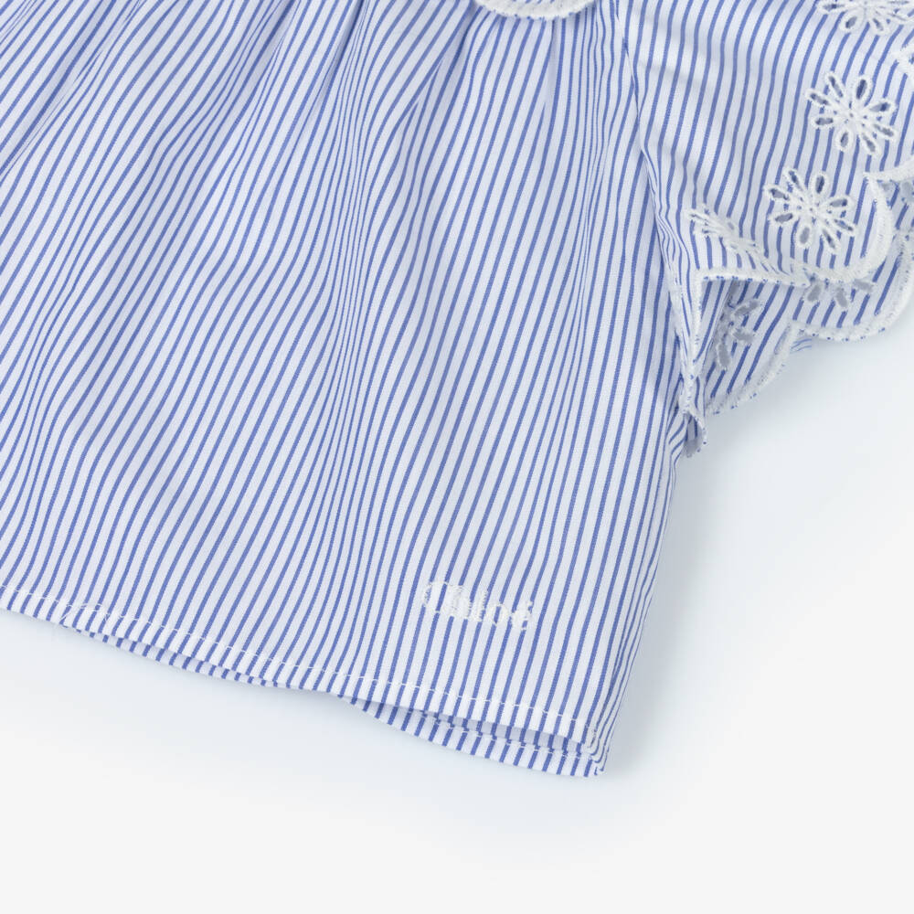 Chloé-Girls Navy Striped Ruffle Top | Childrensalon Outlet