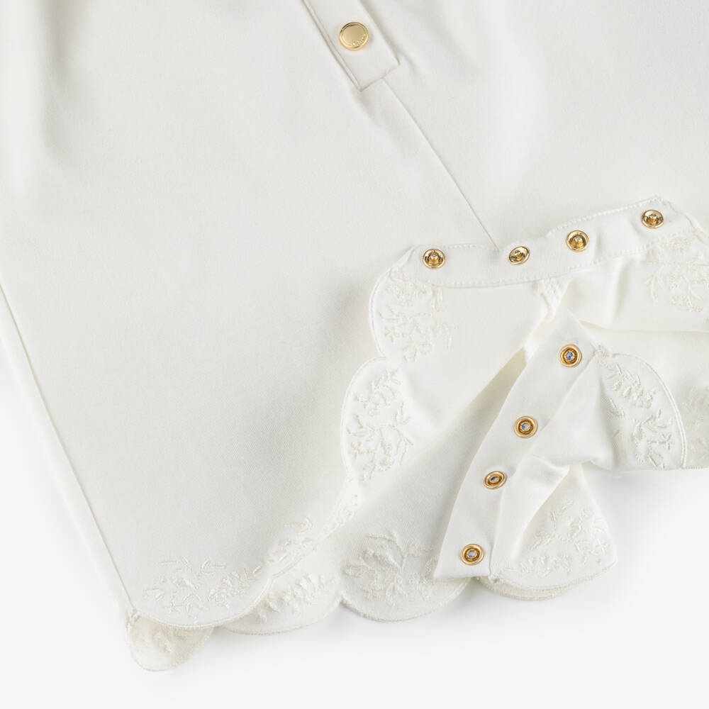 Chloé-Girls Off-White Cotton Ruffle Sleeve Playsuit | Childrensalon Outlet