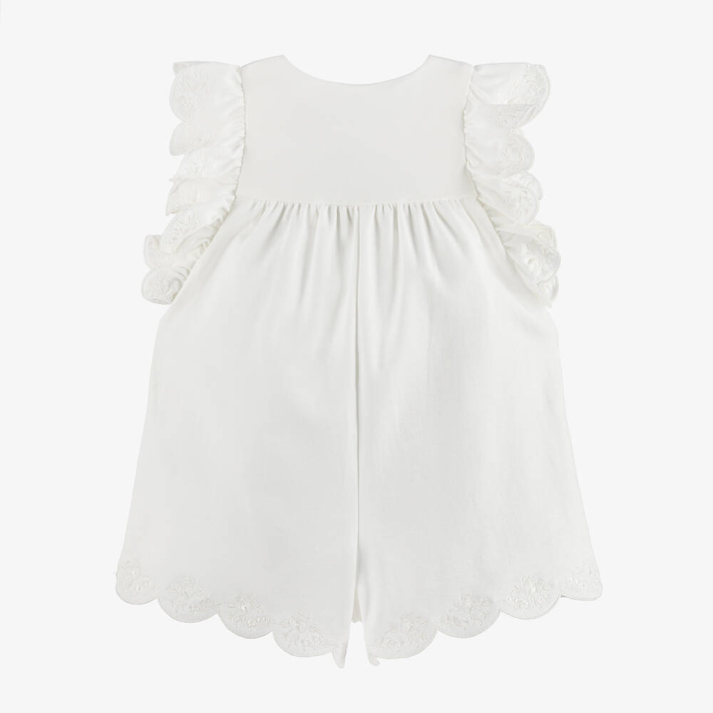 Chloé-Girls Off-White Cotton Ruffle Sleeve Playsuit | Childrensalon Outlet