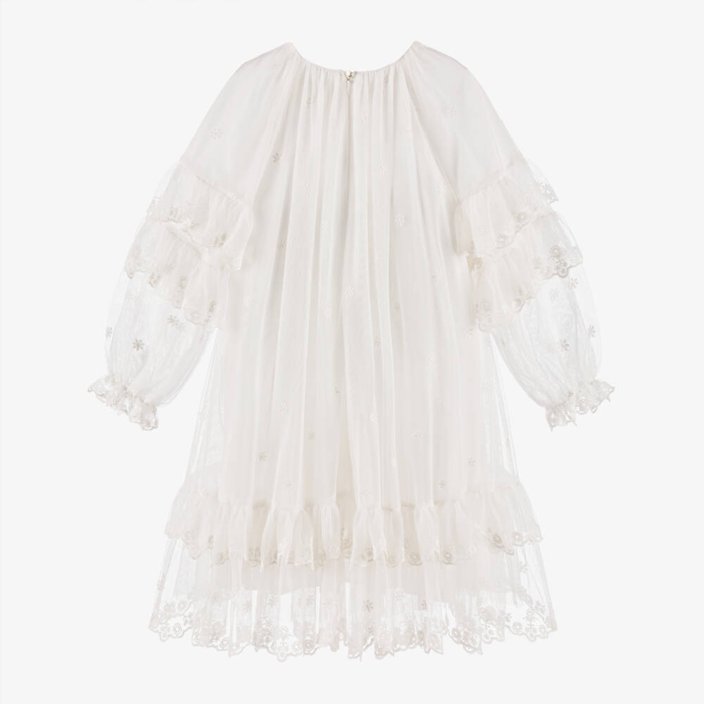 Chloé-فستان تول عاجي مزين بالكشاكش للبنات | Childrensalon Outlet