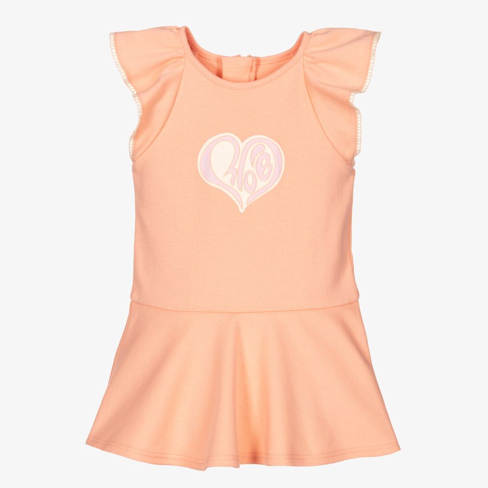 Chloé - Girls Orange Cotton Logo Dress | Childrensalon