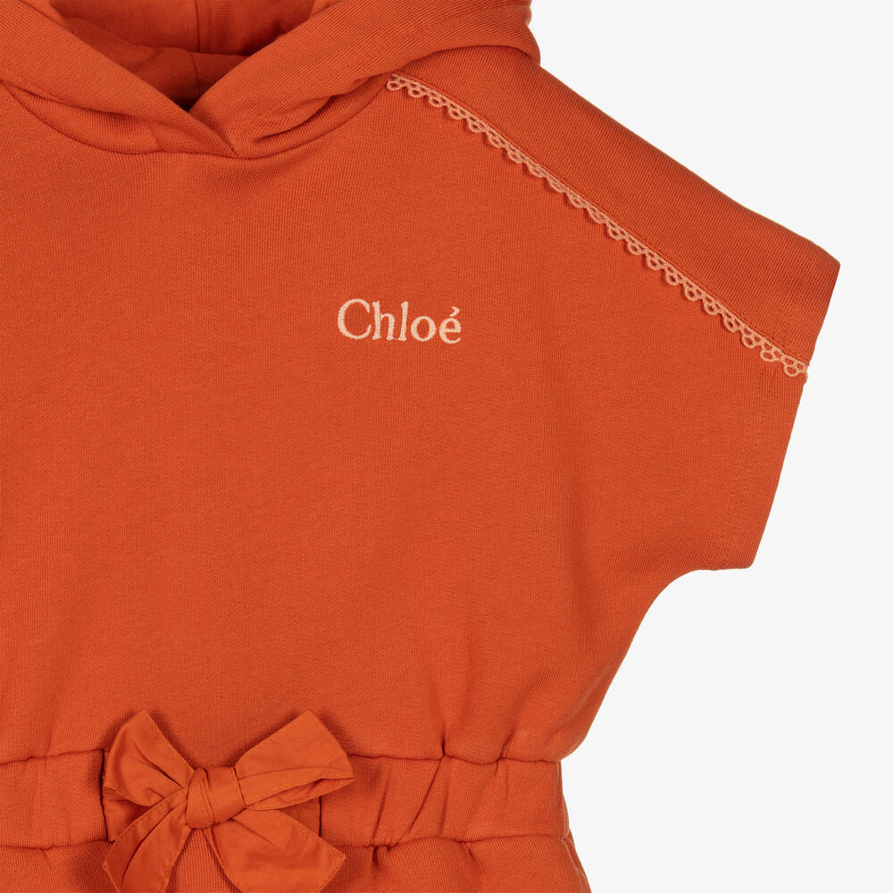 Chloé-Оранжевое хлопковое платье с капюшоном | Childrensalon Outlet