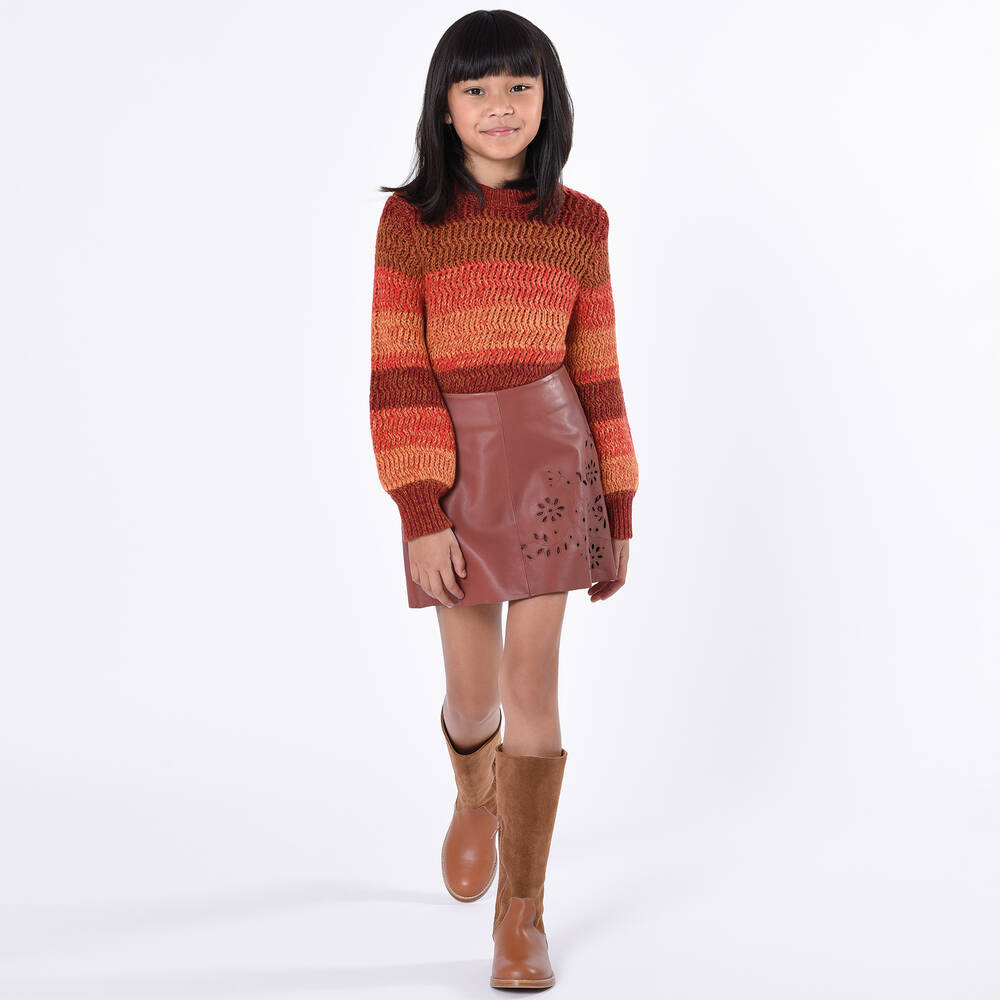 Chloé-Girls Orange Cotton & Wool Knit Jumper | Childrensalon Outlet