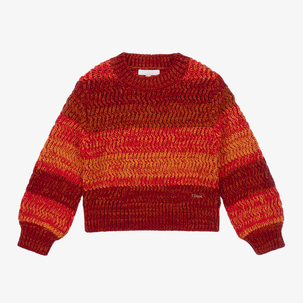 Chloé - Girls Orange Cotton & Wool Knit Jumper | Childrensalon