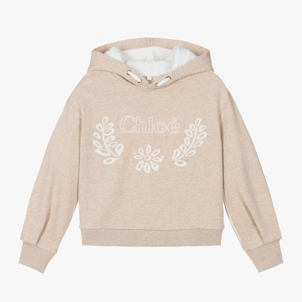 Chloé-Girls Organic Beige Hoodie | Childrensalon Outlet