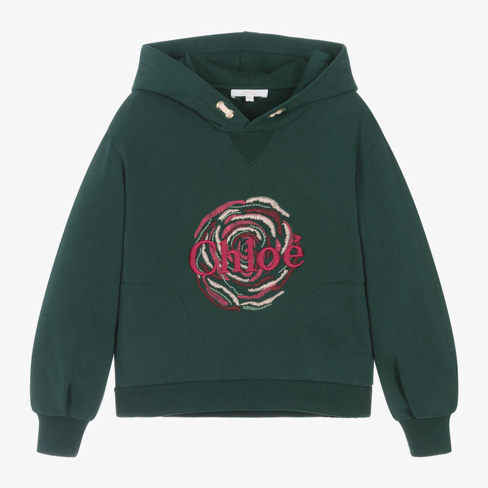 Chloé-Girls Organic Cotton Green Hoodie | Childrensalon Outlet