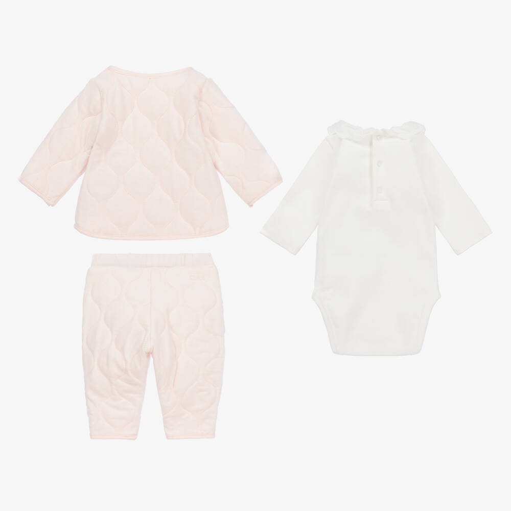 Chloé-Girls Organic Quilted Pink Outfit | Childrensalon Outlet