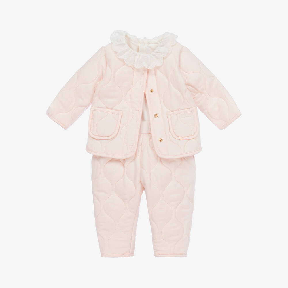 Chloé-Girls Organic Quilted Pink Outfit | Childrensalon Outlet