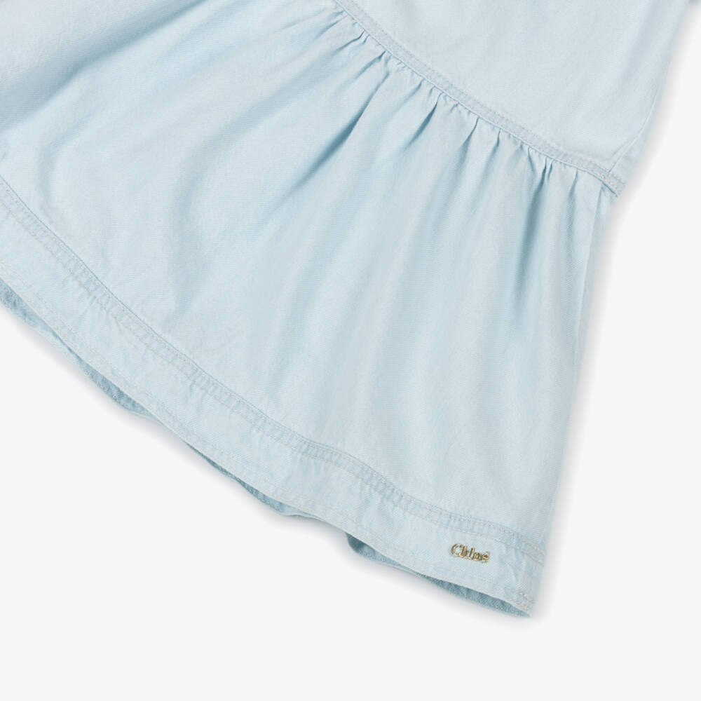 Chloé-Girls Pale Blue Denim Dress with Puffed Sleeves | Childrensalon Outlet