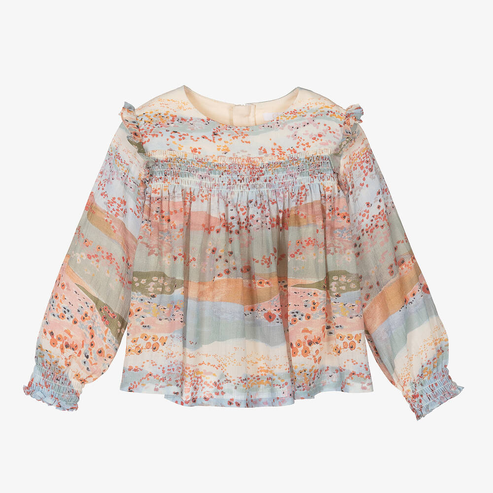 Chloé-Голубая шерстяная блузка с маками | Childrensalon Outlet