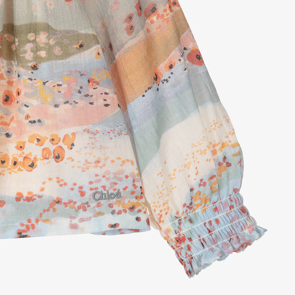 Chloé-Голубая шерстяная блузка с маками | Childrensalon Outlet