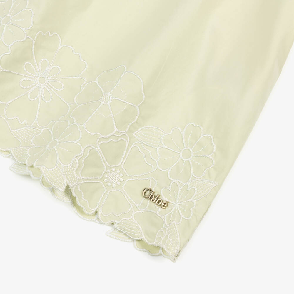 Chloé-Girls Pale Green Floral Embroidered Cotton Dress | Childrensalon Outlet