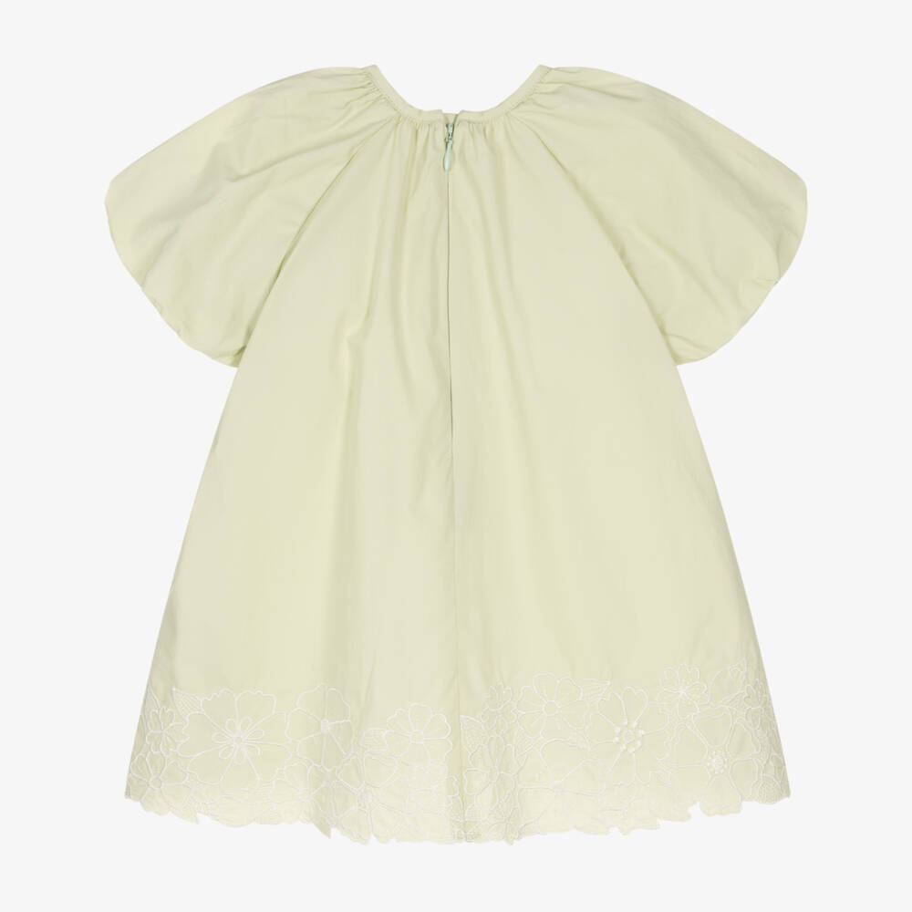 Chloé-Girls Pale Green Floral Embroidered Cotton Dress | Childrensalon Outlet