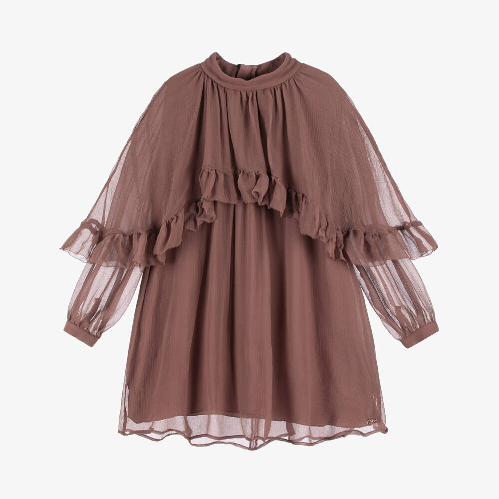 Chloé-Girls Pale Mulberry Pink Silk Crêpe Cape Dress | Childrensalon Outlet
