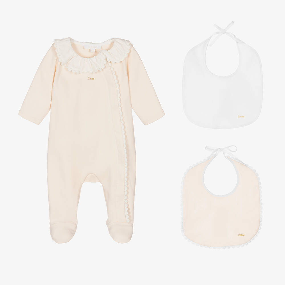 Chloé - Girls Pale Pink Embroidered Babygrow Set | Childrensalon