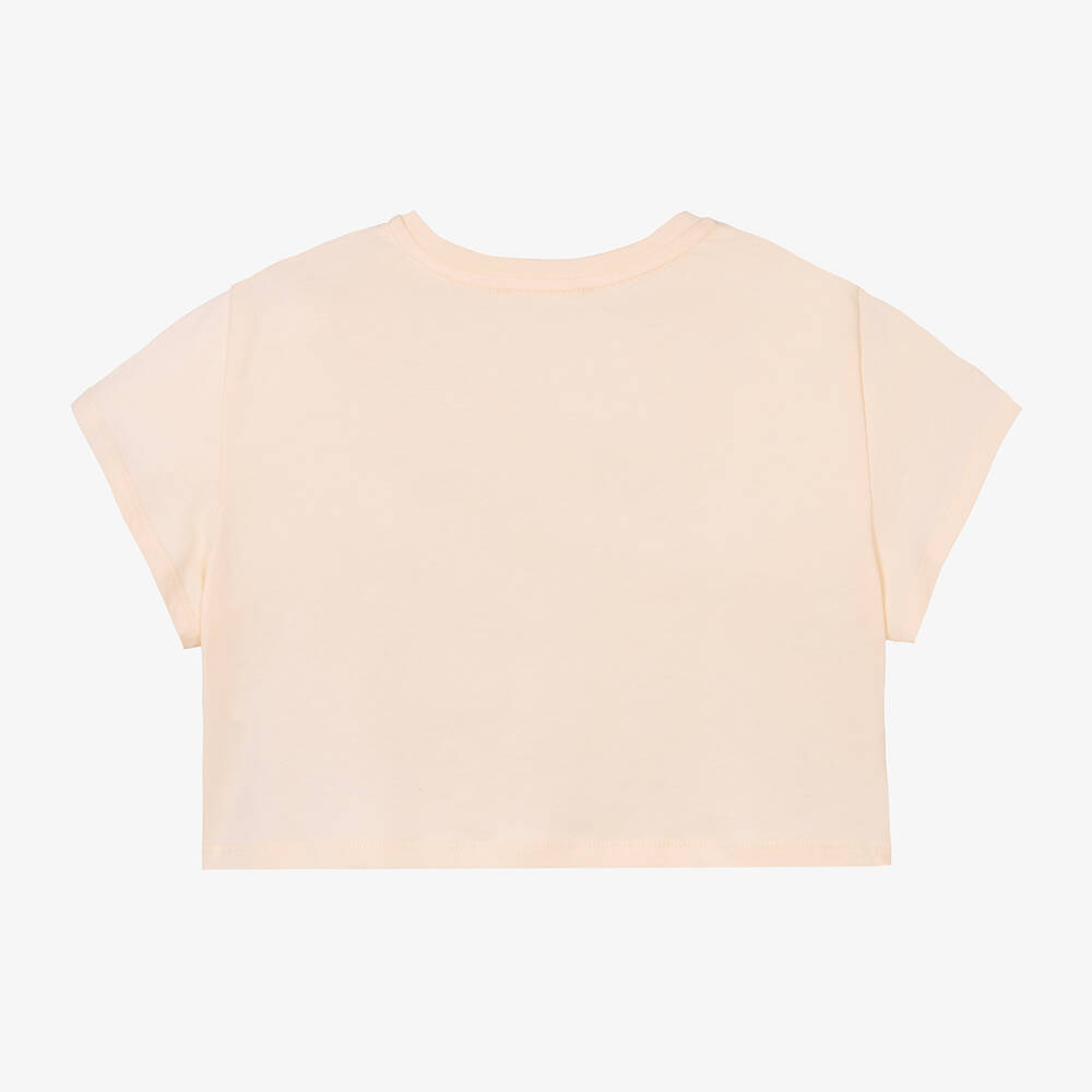 [CHLOE] クロエ PINK COTTON T-SHIRT Chloe Girl's Embroidered Logo-Print T-Shirt, Size 4-5